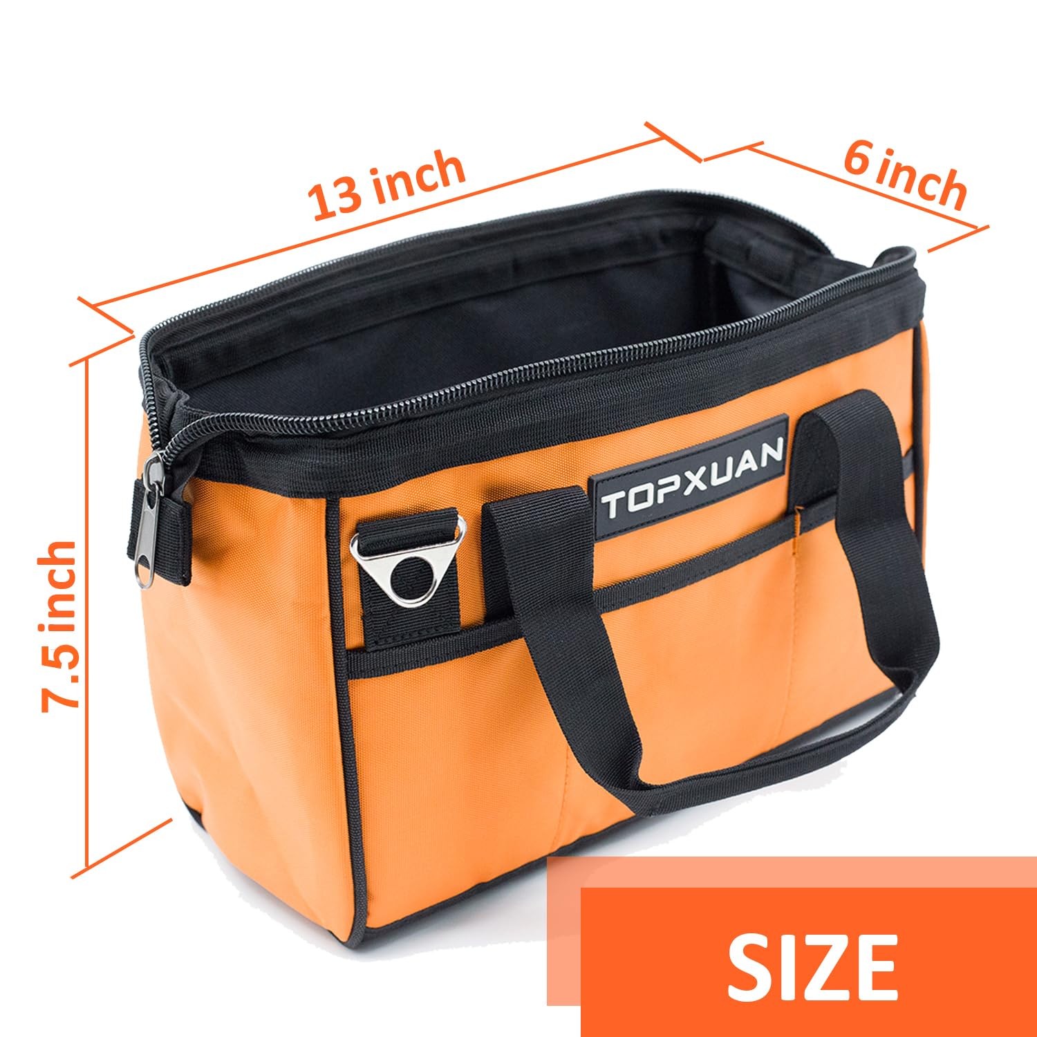 Tool Bag 13 Inch Waterproof Orange Tool Organizer with Wide Mouth and Shoulde…