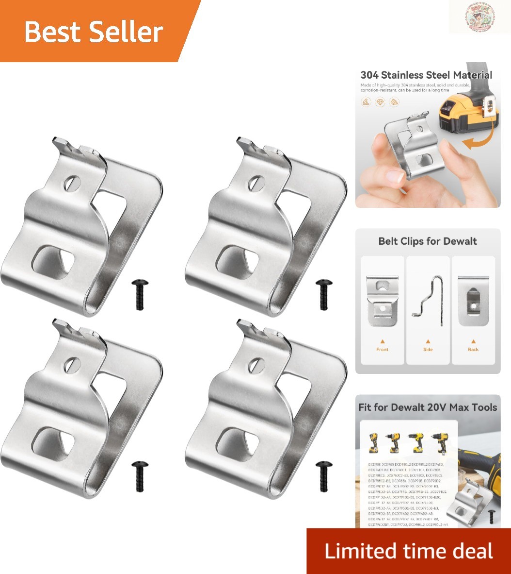 4 Stainless Steel Drill Clips for Dewalt – Easy Hook Installation with Screws