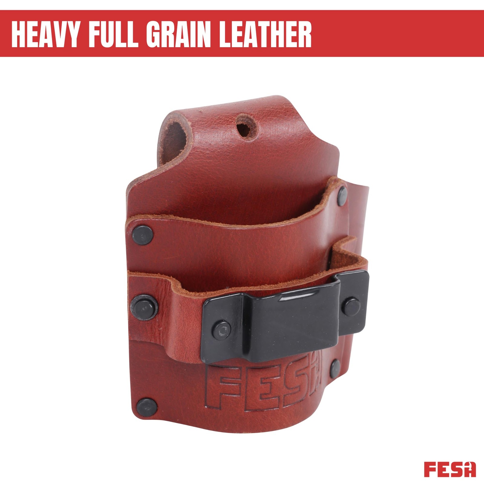 Leather Tape Measure Holder – Tape or Drill Holder for Tool Belt with Steel C…