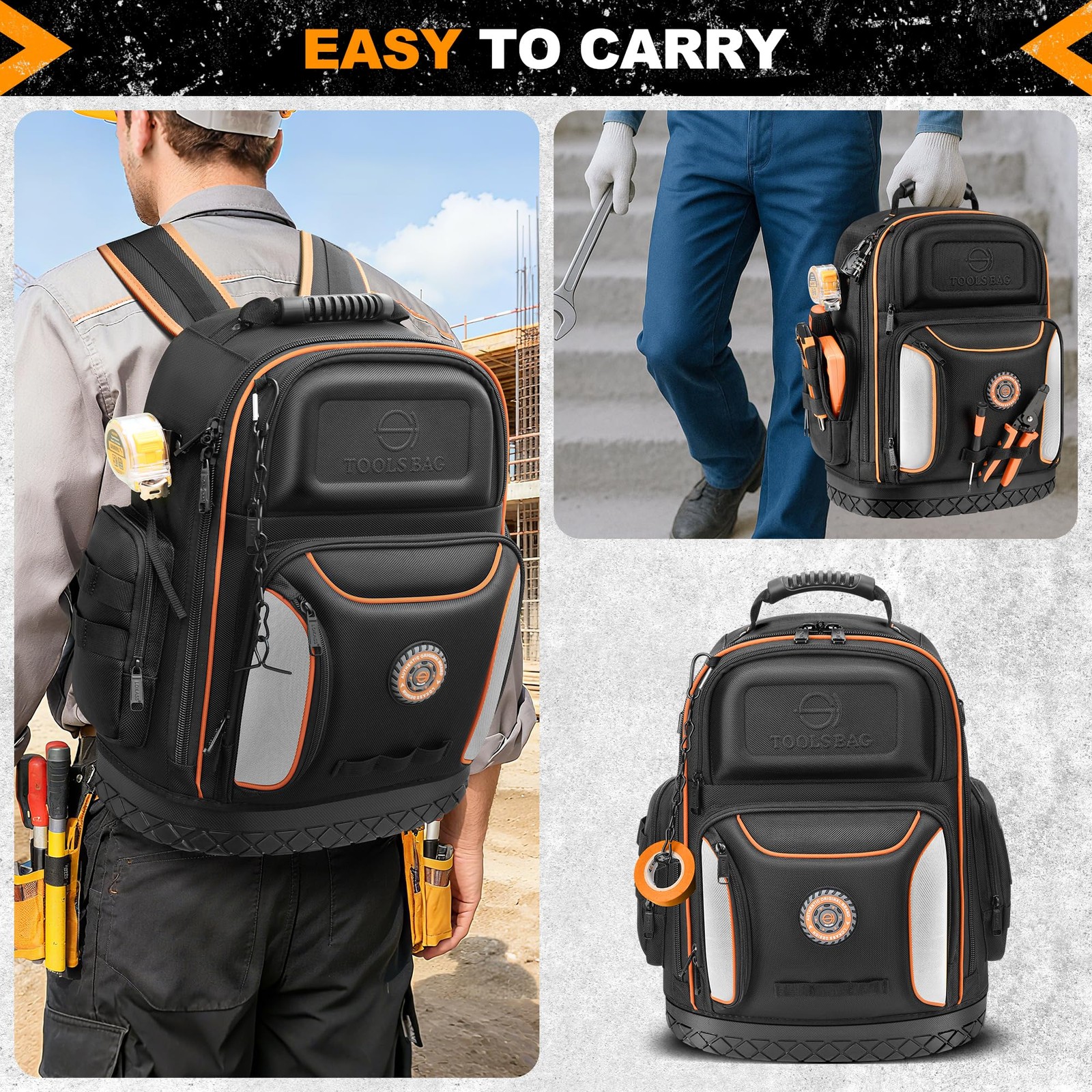 LOKASS 18.1 Inch Tool Backpack, 75 Pockets & 14.6″L x 7″W x 18.1″H, Black