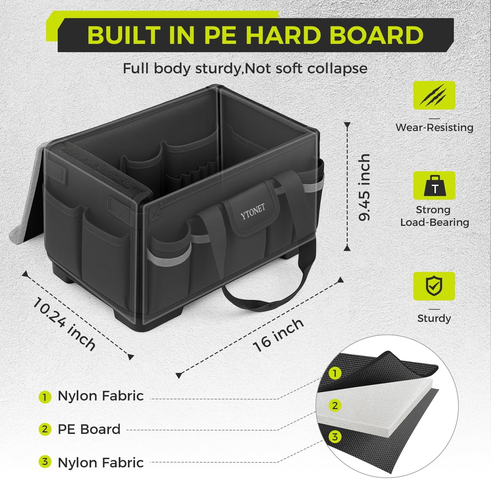 Black 16-Inch 46 Pockets Heavy Duty Electrician Tool Bag Hard Bottom