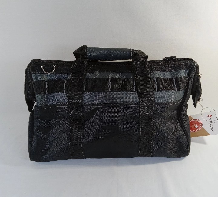 NEW Swiss Military Multi Pocket Tool Satchel Large Black & Gray 16″ Heavy Duty