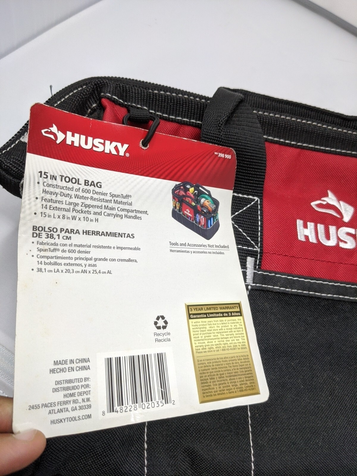NWT Husky 15 in Tool Bag 15 Inch Heavy Duty Water Resistant Bag, Red and Black