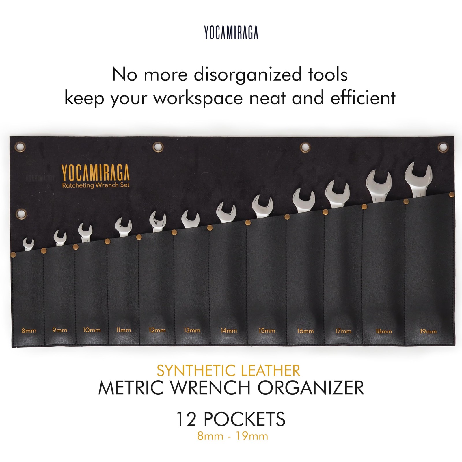 12 Pocket Metric Wrench Roll Up Organizer Heavy Duty Tool Storage Pouch