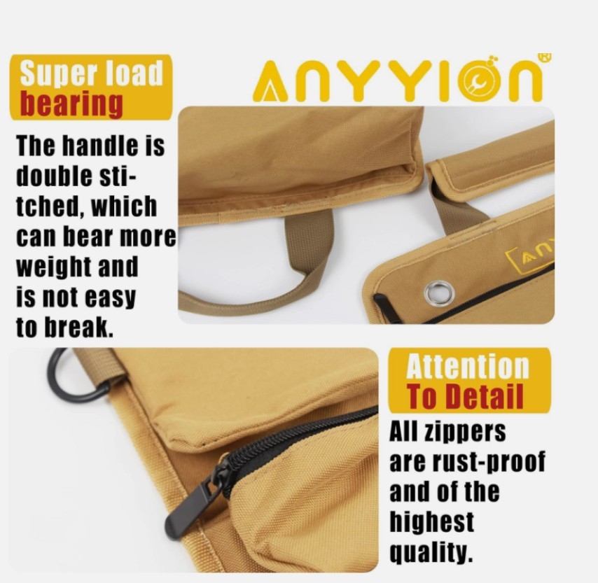 Anyyion 20″ Water and Grease ResisitentRoll Up Tool Bag with 6 Interior Pockets