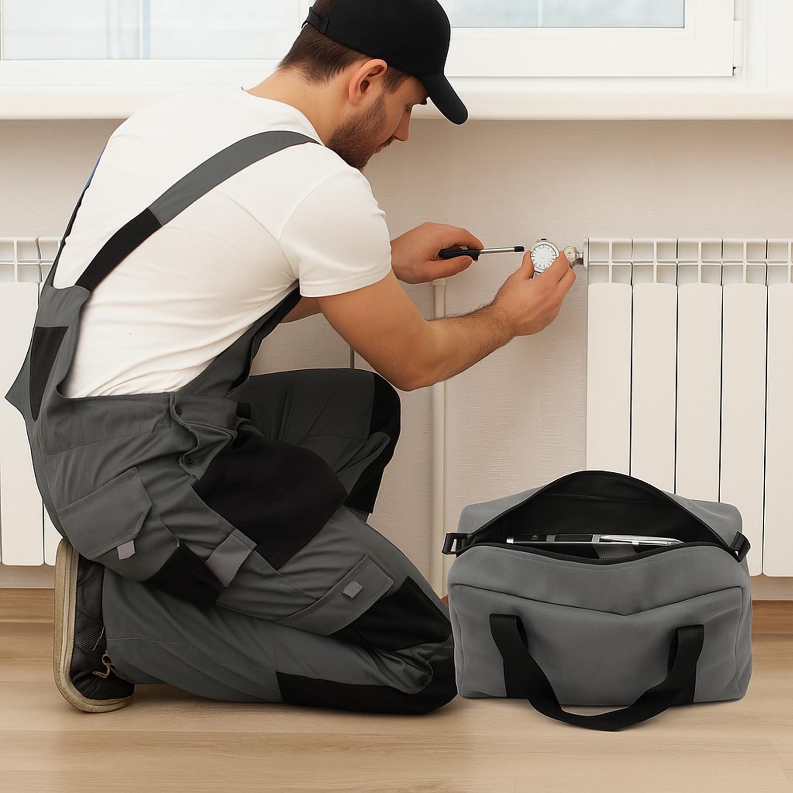 Small Tool Bag,Close Top Wide Mouth Organizer Bag,Large 12 Inch, Gray