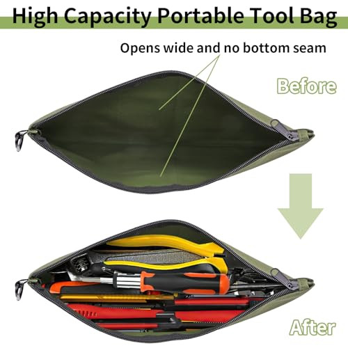 Tool Bag Zipper Pouch, Premium Tool Pouch, 3 Pack, Tan, Navy Green, Black