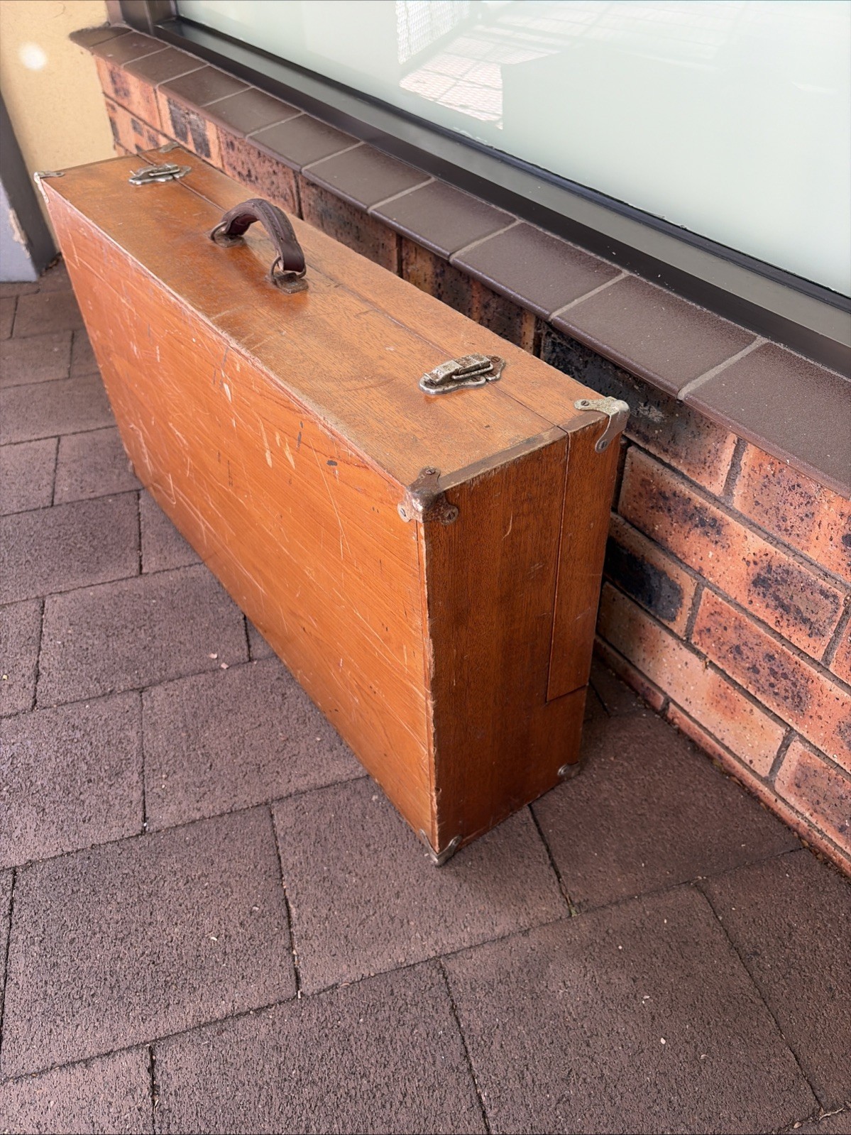 Vintage Wooden Box Suitcase Case with Leather Handle 76 X 41 X 17cm