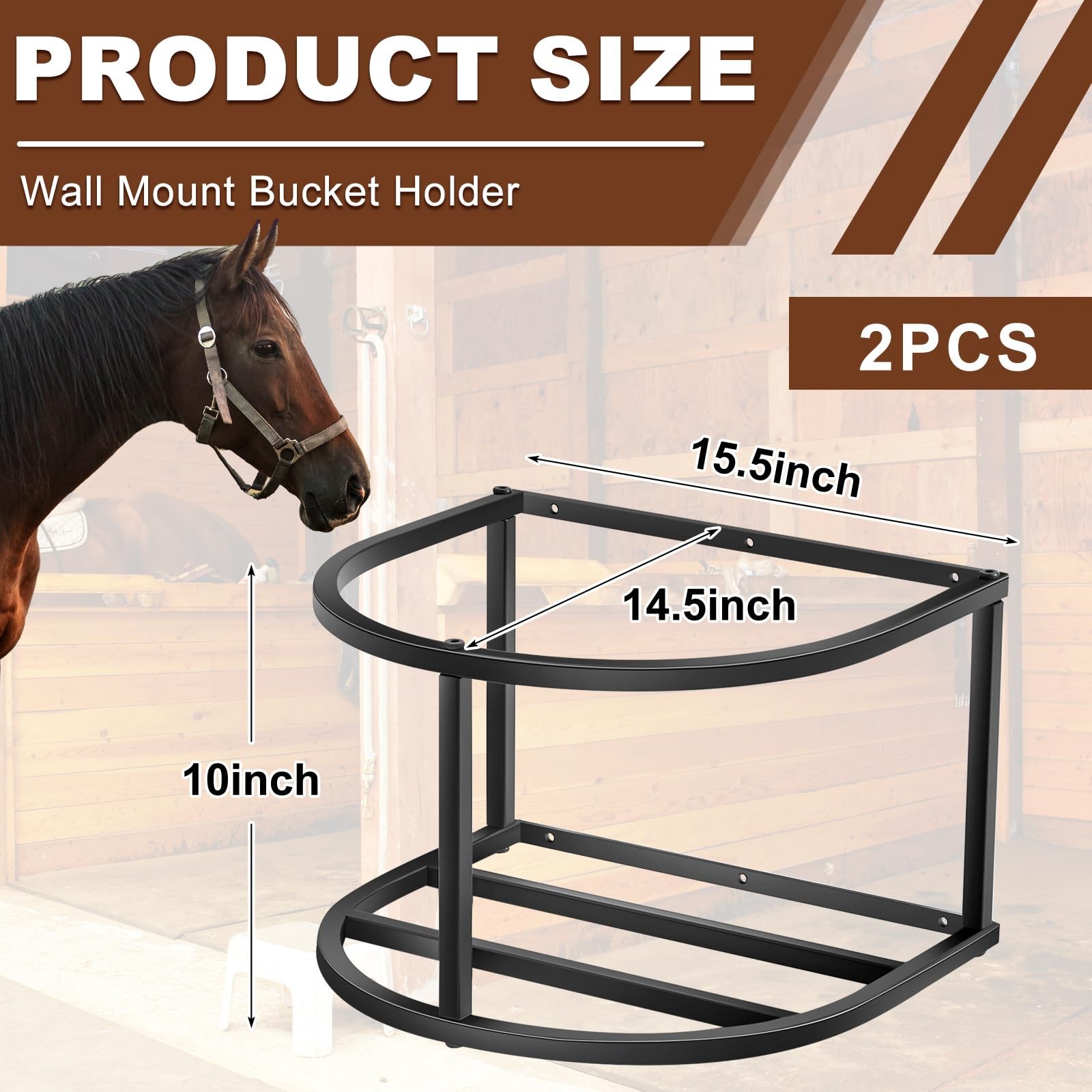 2 Pcs Bucket Holder 5 Gallon Horse Feed Pail Wall Mount 15.5″ x 14.5″ x 10″ f…