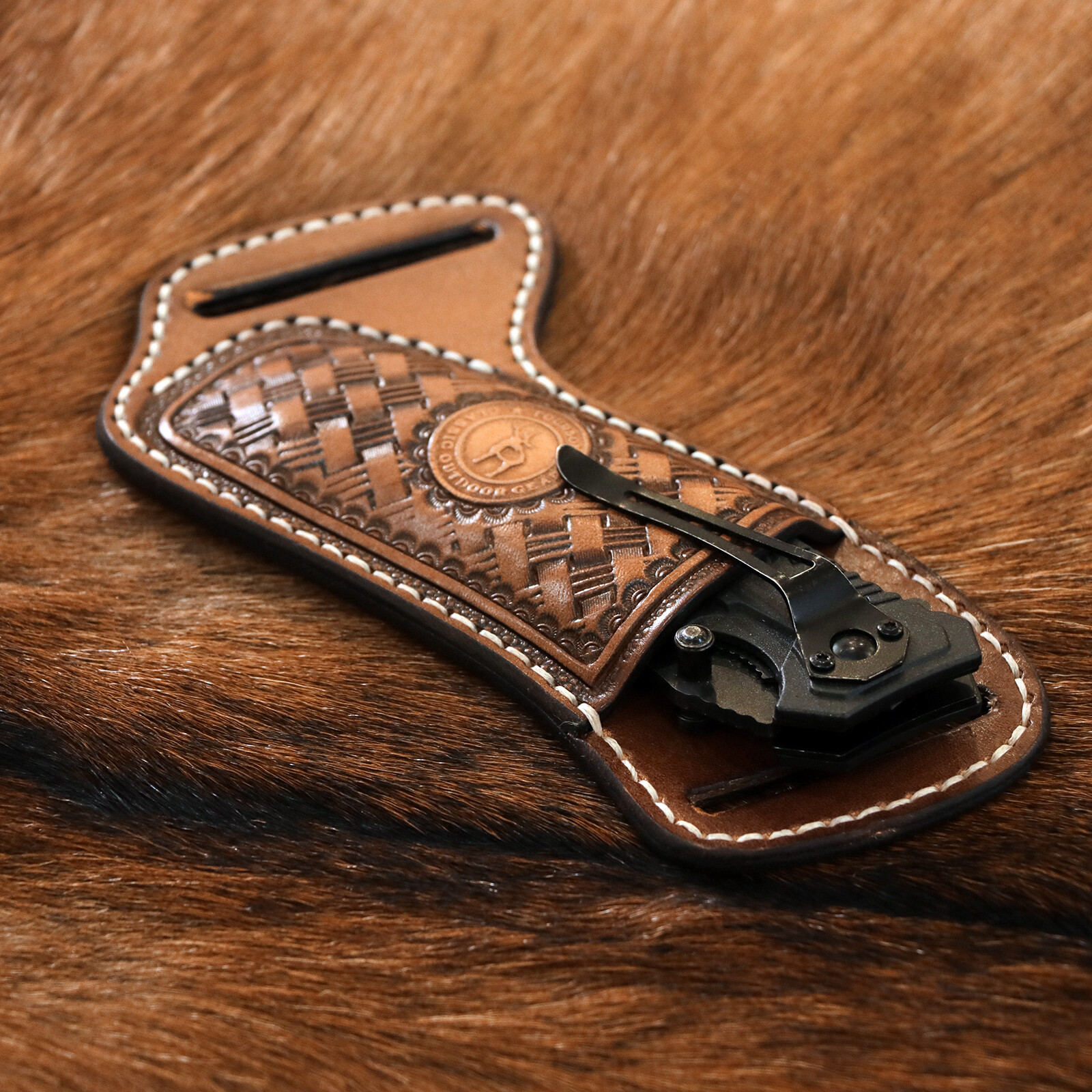 TOURBON Leather Folding Knife Sheath Belt Carry Pouch Tool Pocket Knives Holster