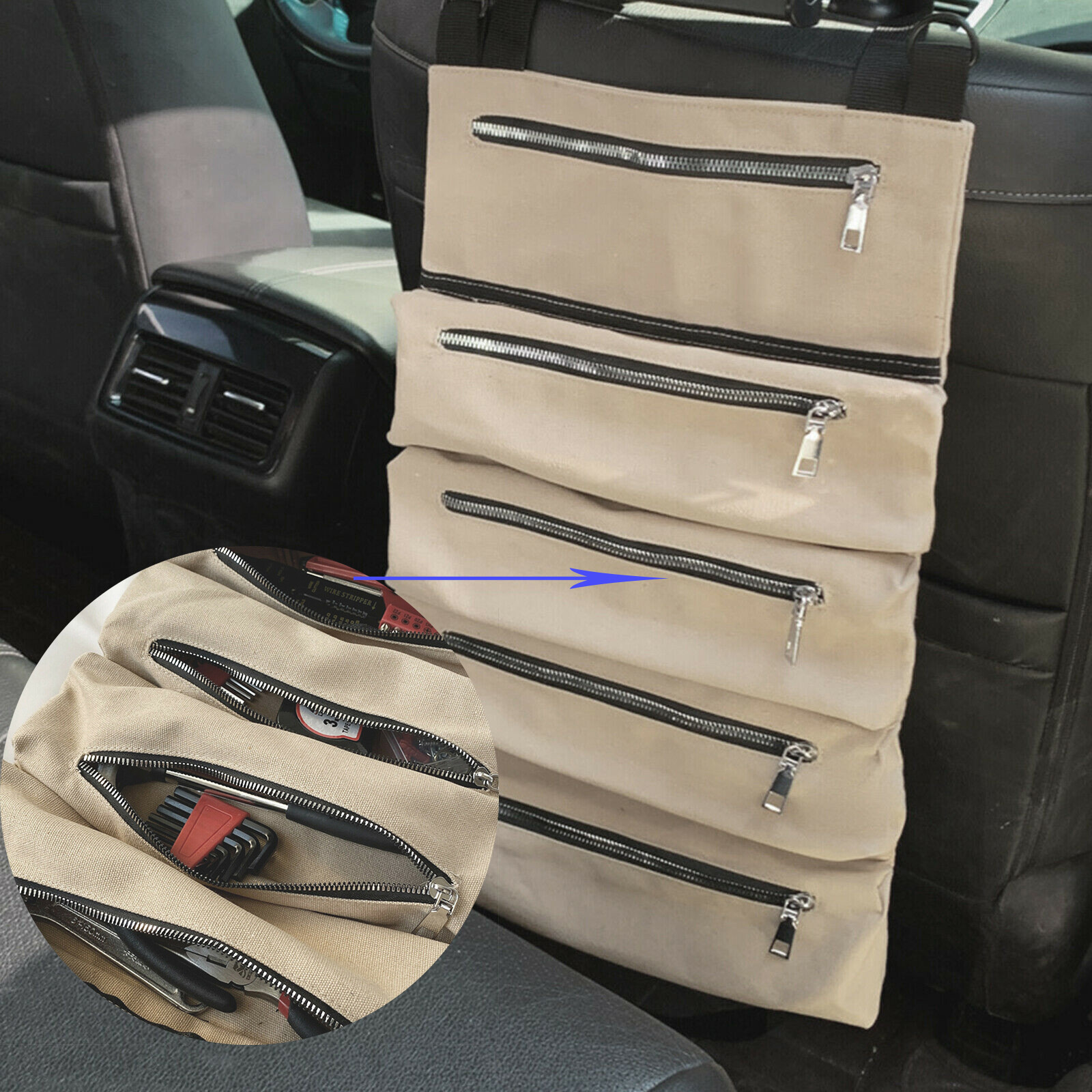 Folding Canvas Bag Roll Up Tool Pouch Roll Storage Case Waterproof Camping Gear