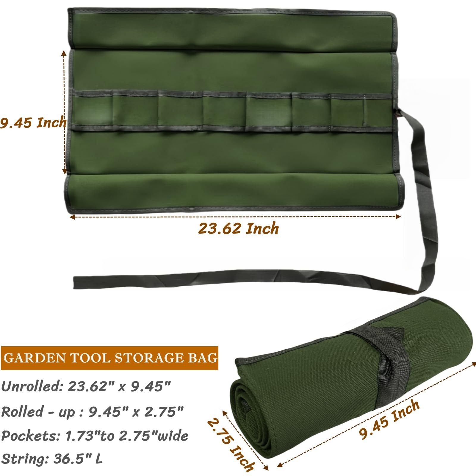 BLIRITEL Garden Roll Up Tool Bag, Canvas Bonsai Tools with 8 Green