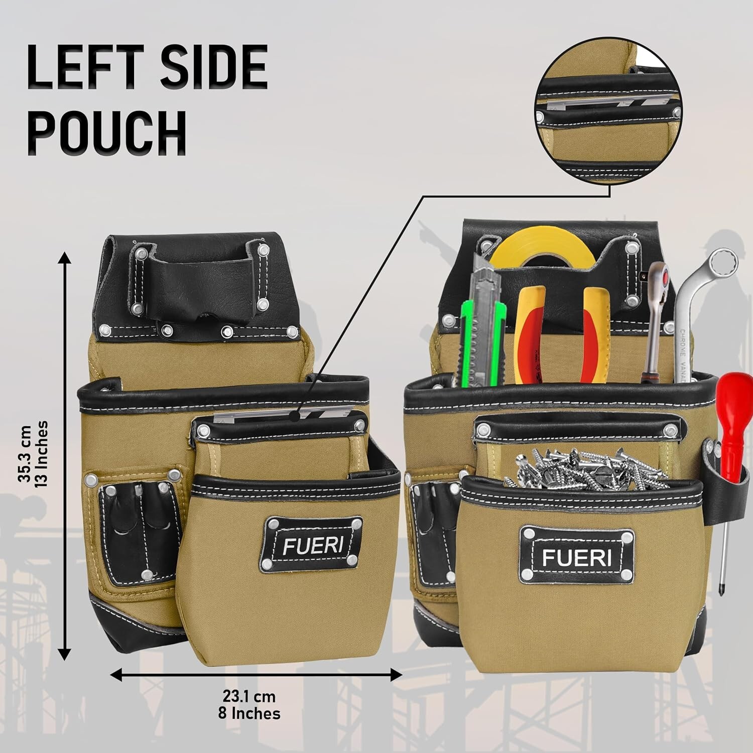 19 Pocket Tool Belt Men Heavy Duty Tool Pouch Nylon Leather Carpenters Bag