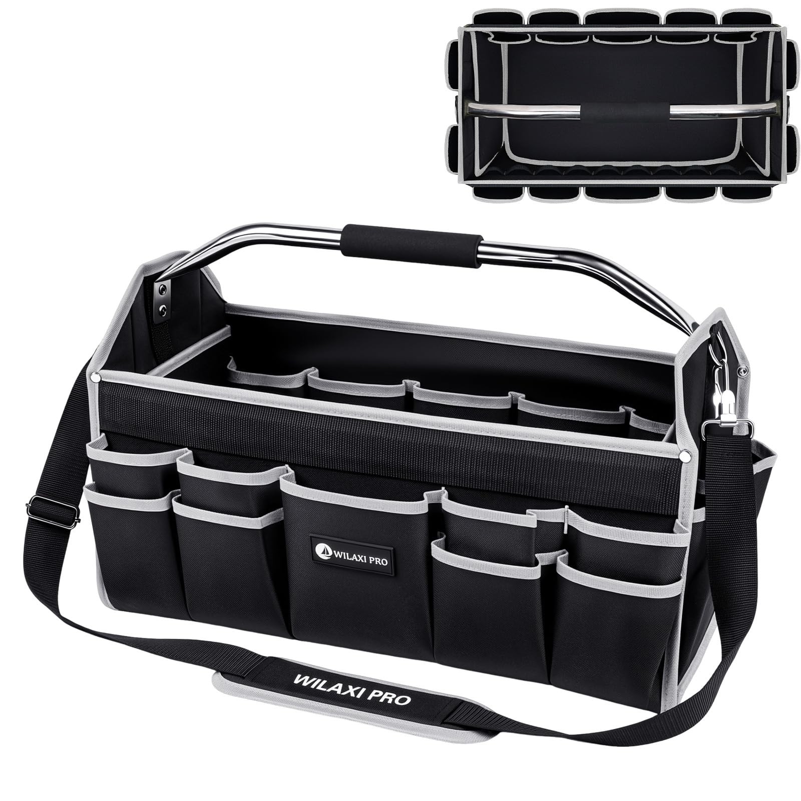 20in Tool Bags For Men Heavy Duty, 22 PCS Pockets Tool Bag Organizer Foldable…