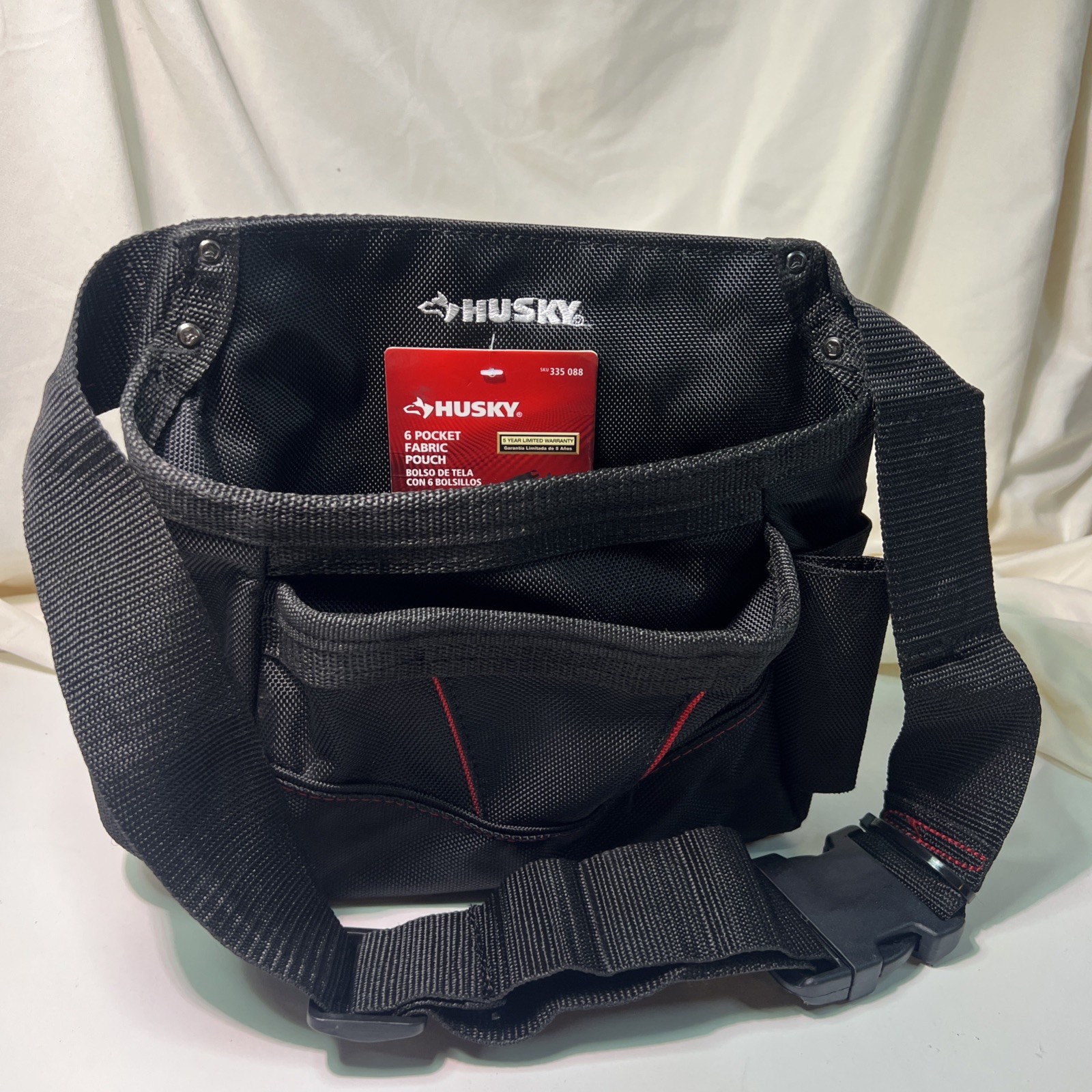 Husky Tool Belt Pouch 6-Pocket Black Pouch Adjustable Belt Buckle Tape Clip NEW