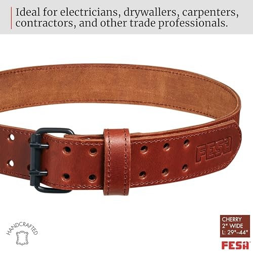 Men’s Leather Tool Belt – Handcrafted Top Grain Leather Cherry – 2″ Wide – L