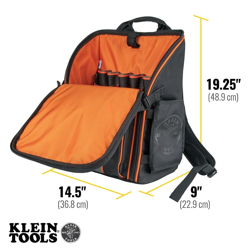 Klein Tools Tradesman Pro Tool Backpack 21 Pockets Water Resistant Black Orange