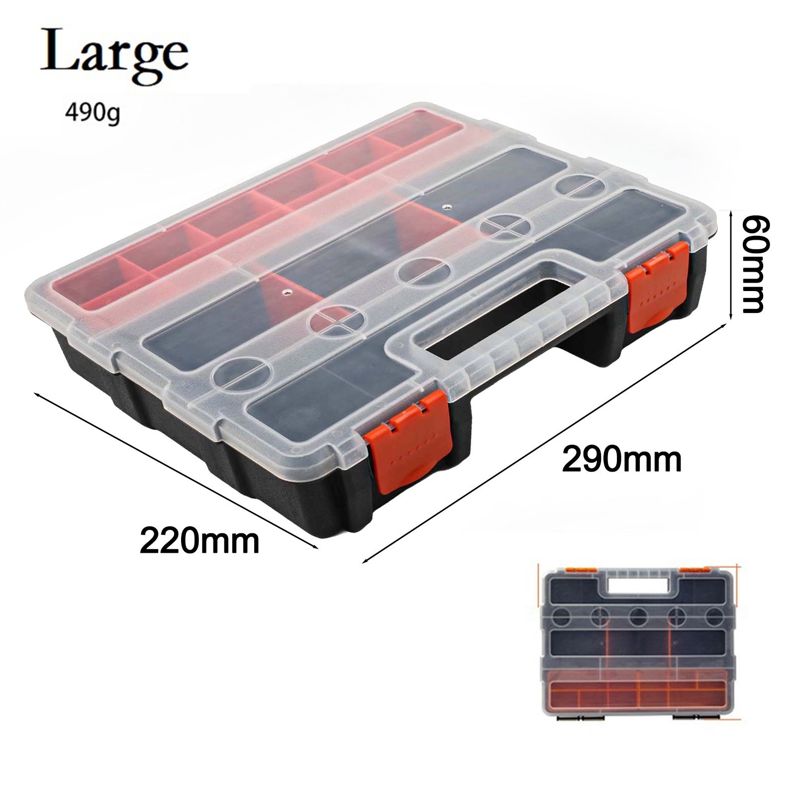 Sturdy Plastic Toolbox with Adjustable Compartments for Hardware and Parts