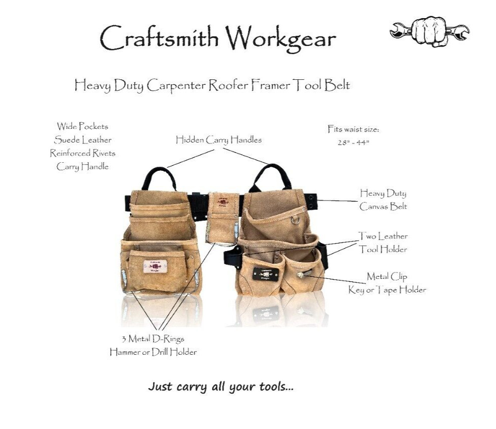 Heavy Duty Suede Tool Rig Belt Tan | Framer | Roofer | Carpenter Tool Belt