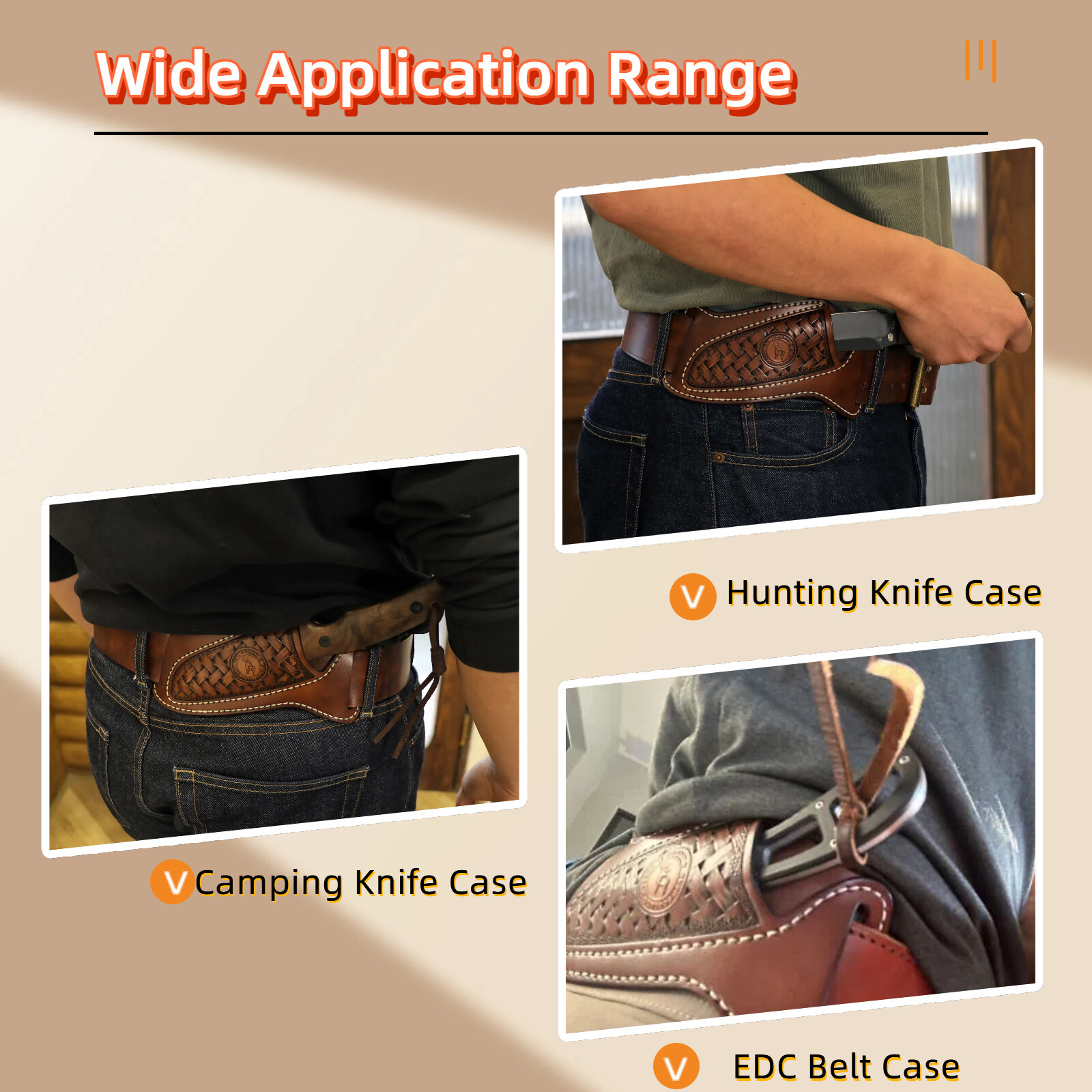 TOURBON Leather Fixed Straight Blade Knife Sheath Belt Pouch EDC Knives Pouch