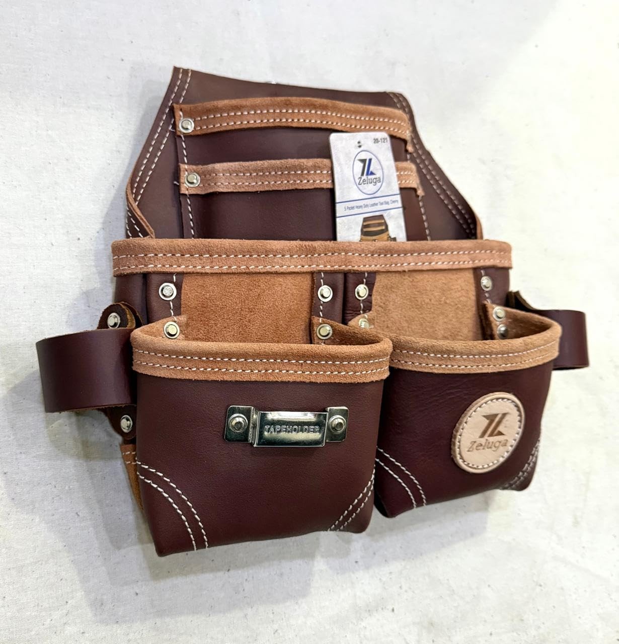 20121 Heavy Duty Leather Polyester Tool Bag Cherry Red Storage Pouch