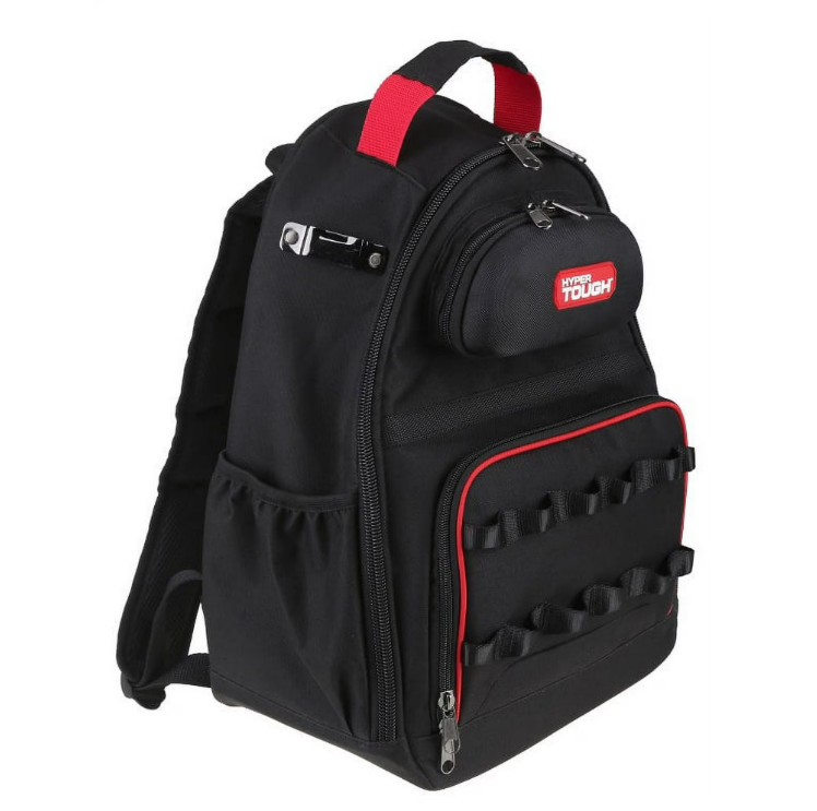 Hyper Tough Black Tool Backpack with Pockets and Loops, Portable Tool Storage