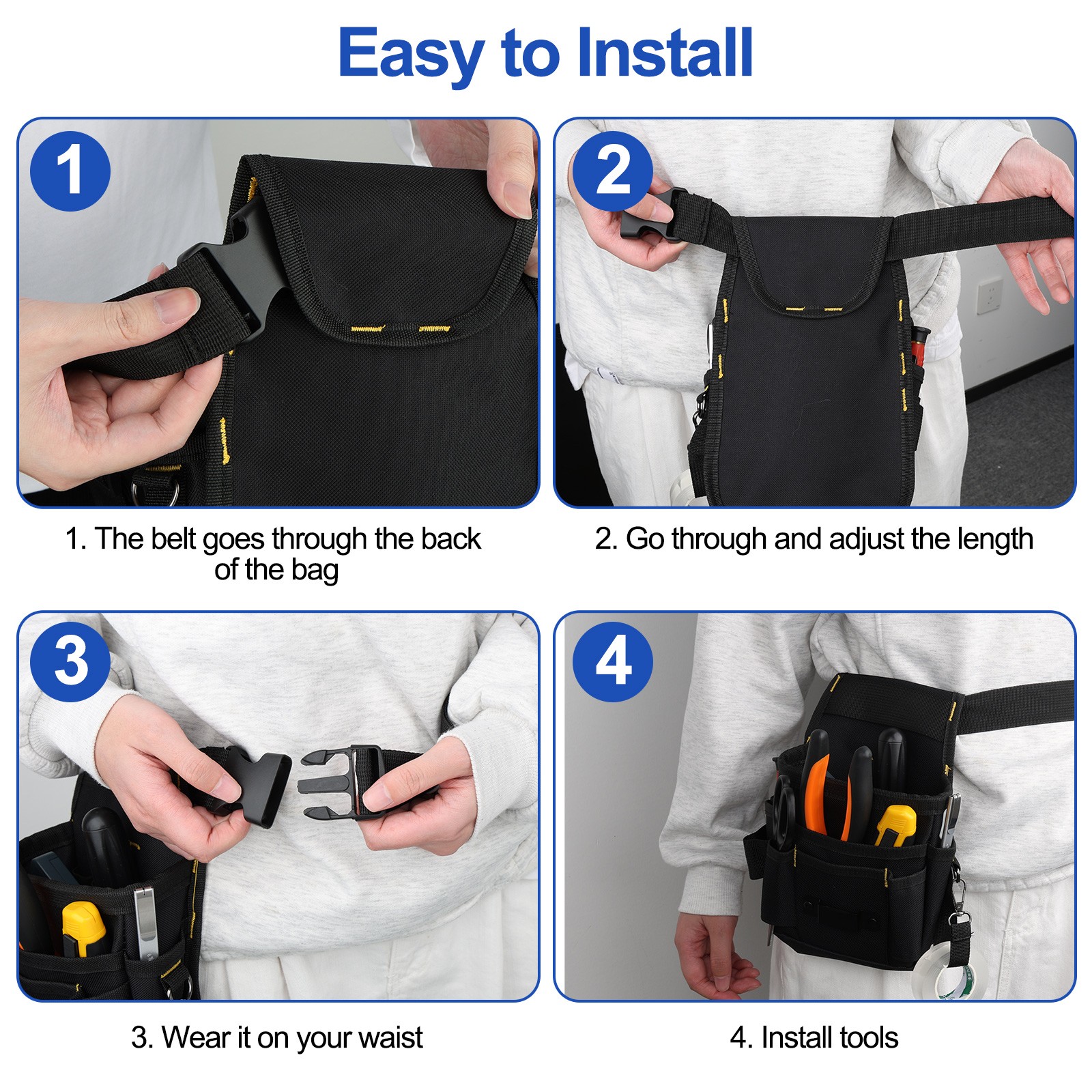 Tool Waist Bag w/ Adjustable Belt 11 Durable Pockets Pouch Electricians Workers