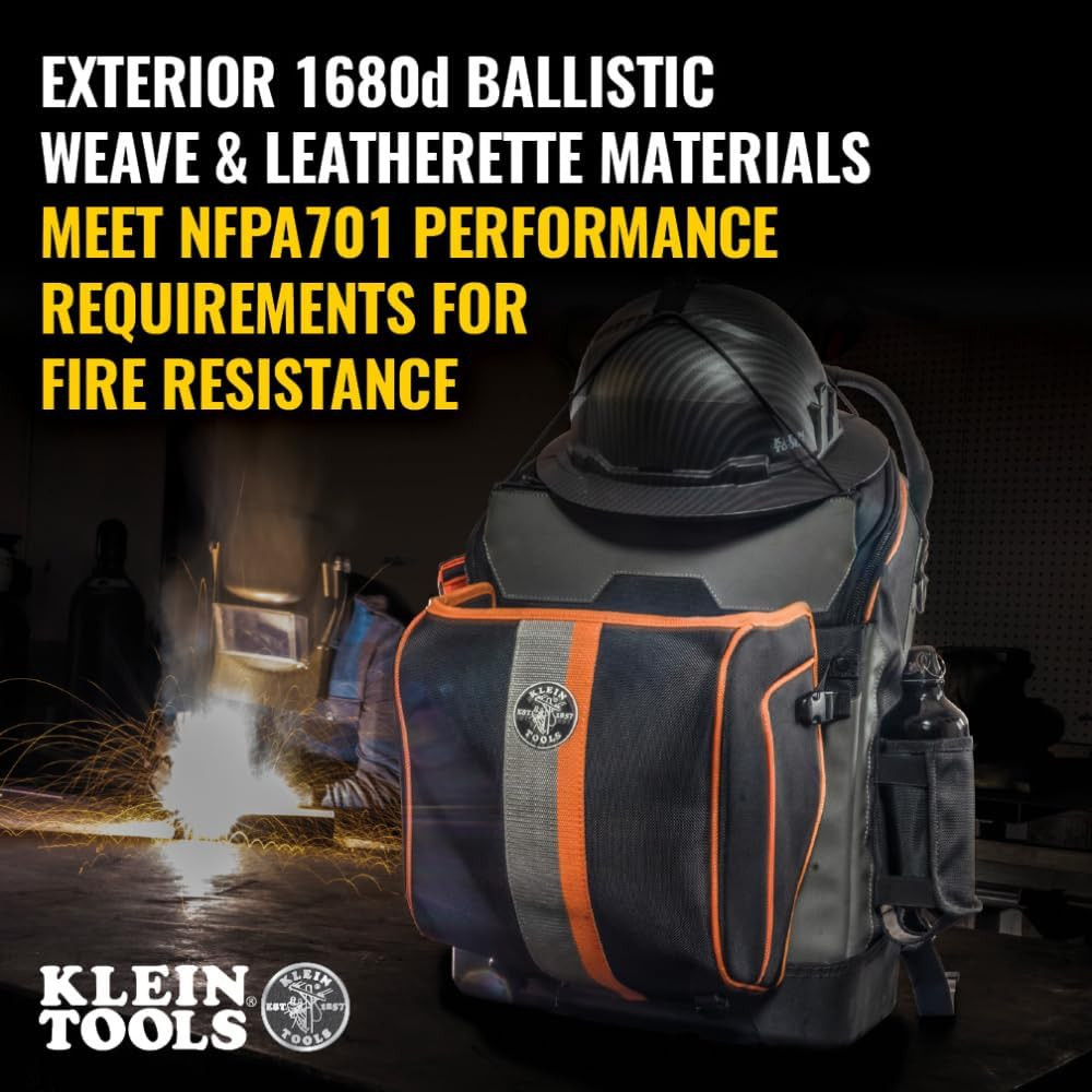 Fire Resistant Ironworker & Welder Backpack with 27 Pockets & Helmet Holder