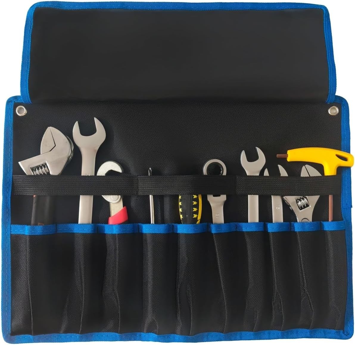 Compact Roll Up Wrench Organizer with 10 Pockets – Water-Resistant Black Fabric