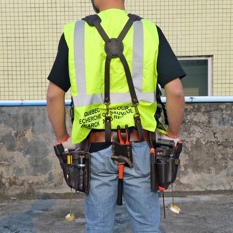TOURBON Leather Tool Harness Suspenders Belt for Carpenter & Contractor Working