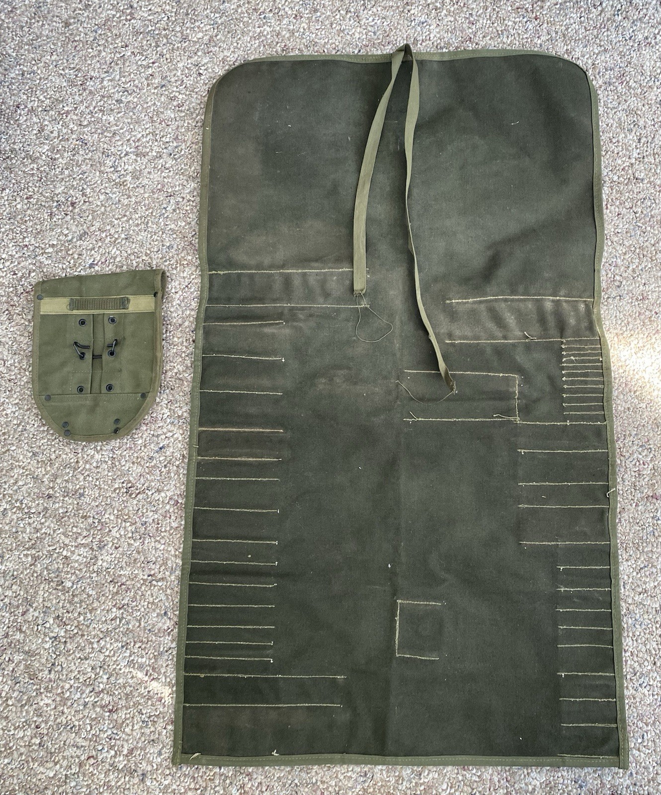 WW2 US Army Mechanic Roll Up Fold Shovel Tool Bag Carrying Case Canvas Military