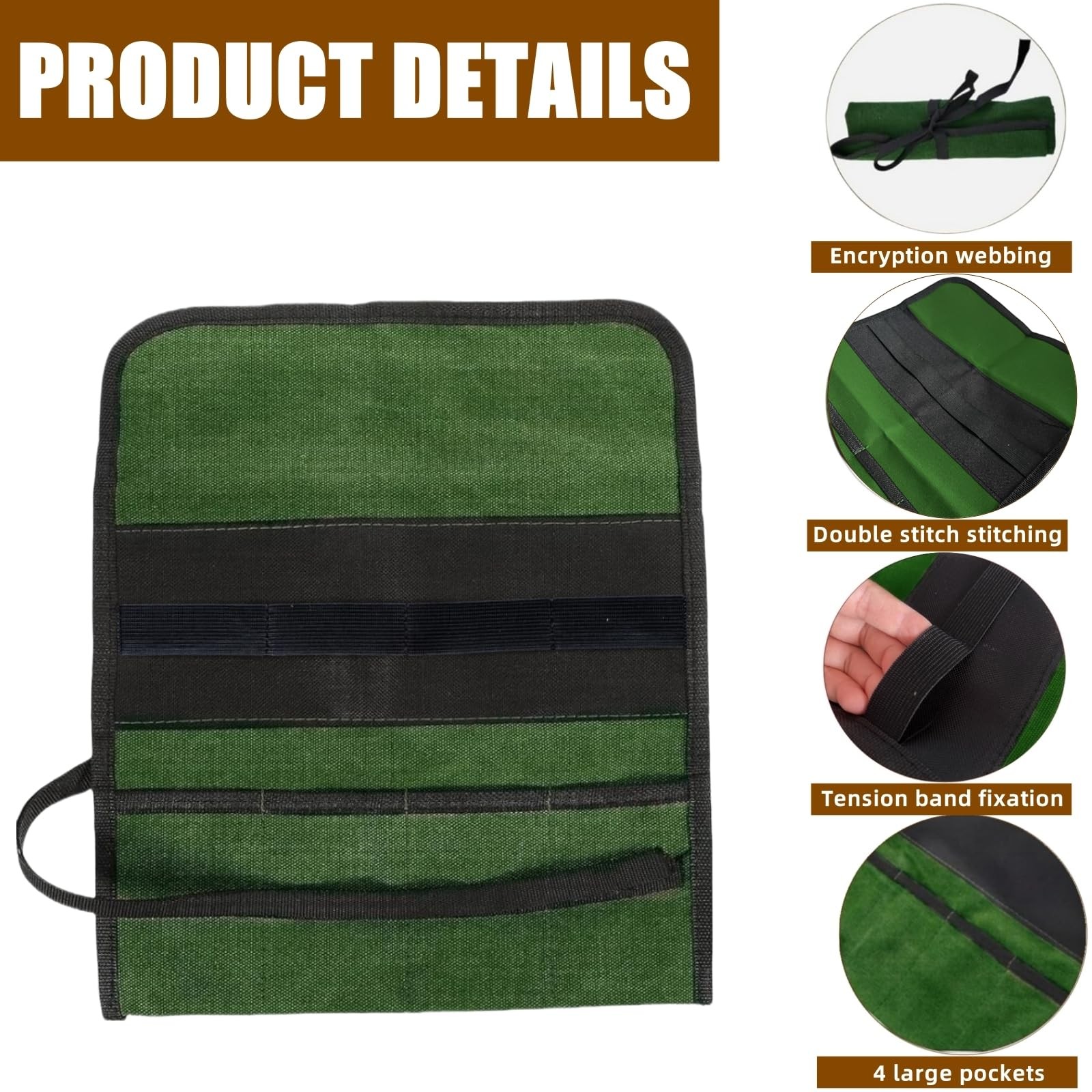 BLIRITEL Small Canvas Tool Roll Up Bag – Chisel Organizer With 4 Green