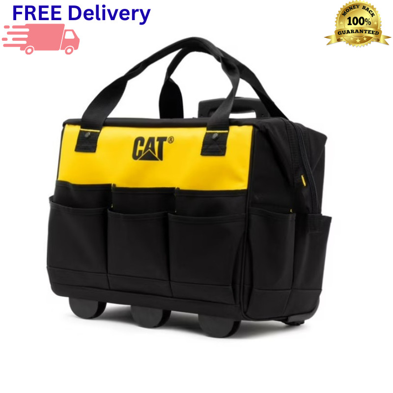 CAT 18″ Rolling Tool Bag 75lb Capacity 16 Pockets Heavy Duty Storage Caterpillar