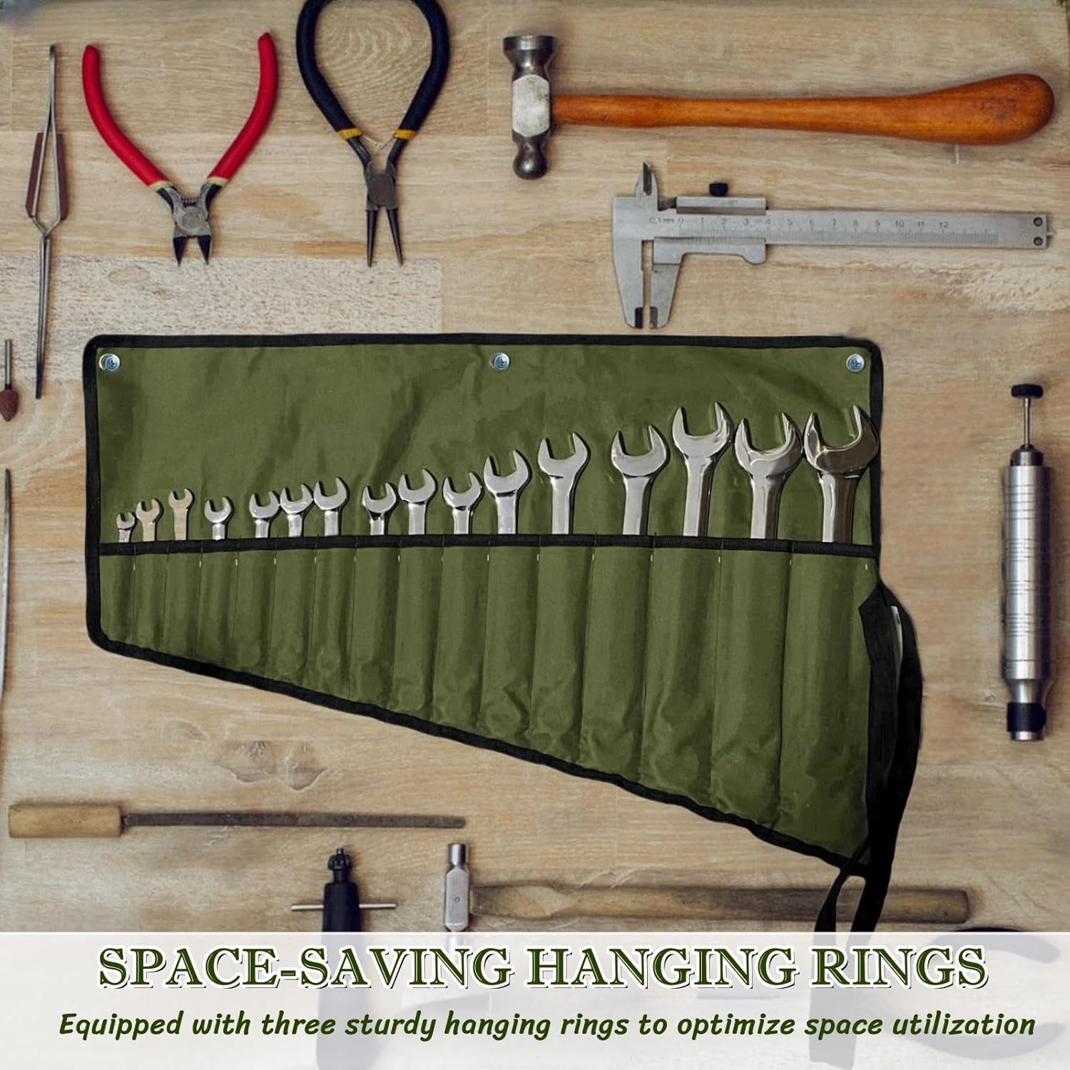 BLIRITEL 16-Pocket Wrench Roll Organizer and Tool Storage Pouch (Green)