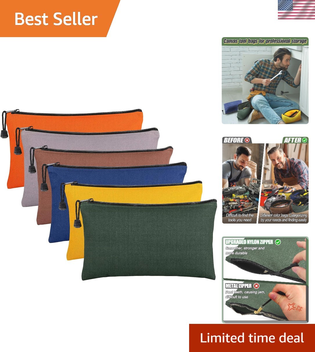 Multipurpose Water-Resistant Tool Bags – 11.2»x7» in 6 Eye-Catching Colors