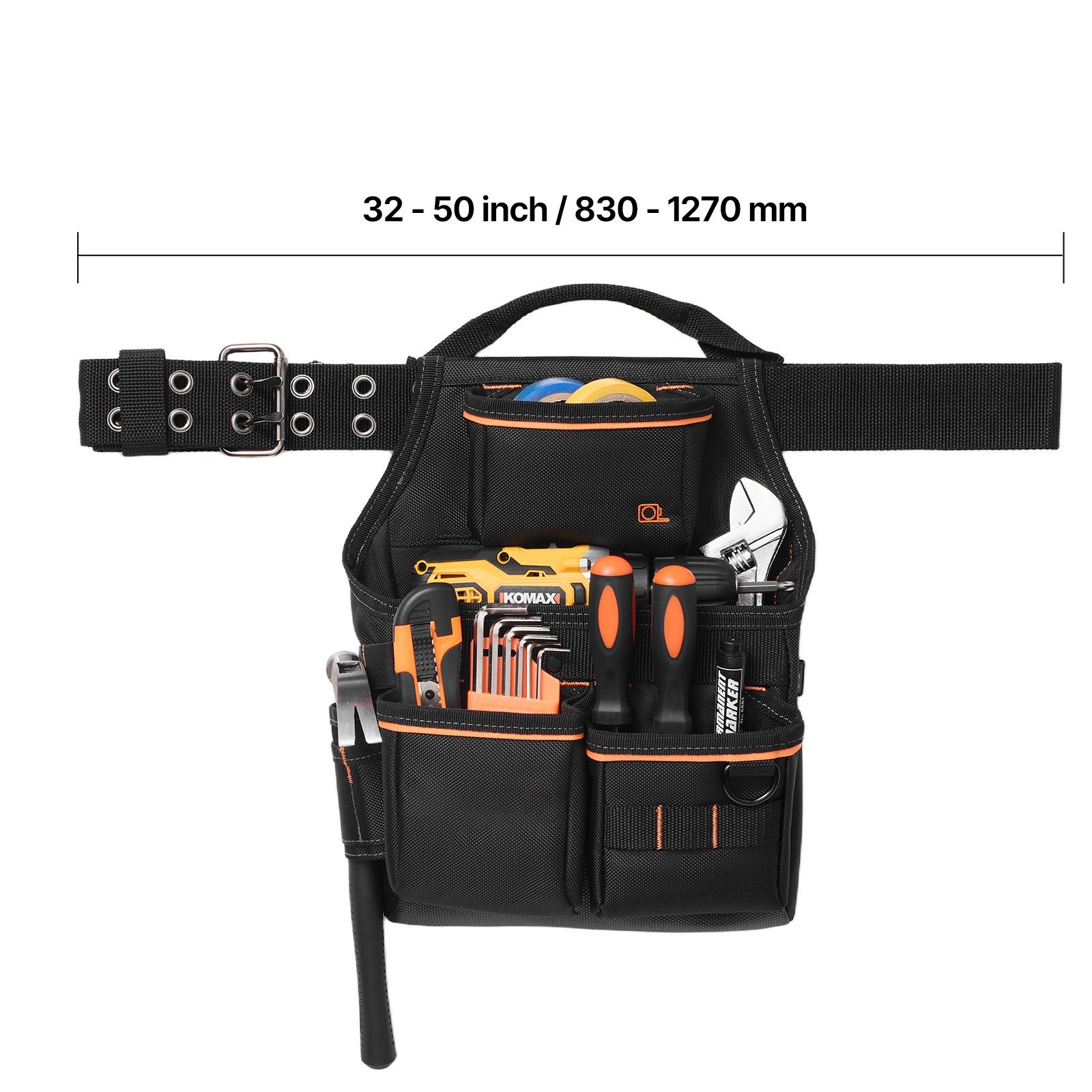 Heavy-Duty 14-Pocket Tool Belt, 600D Polyester, Waist 32-50in for Electricians