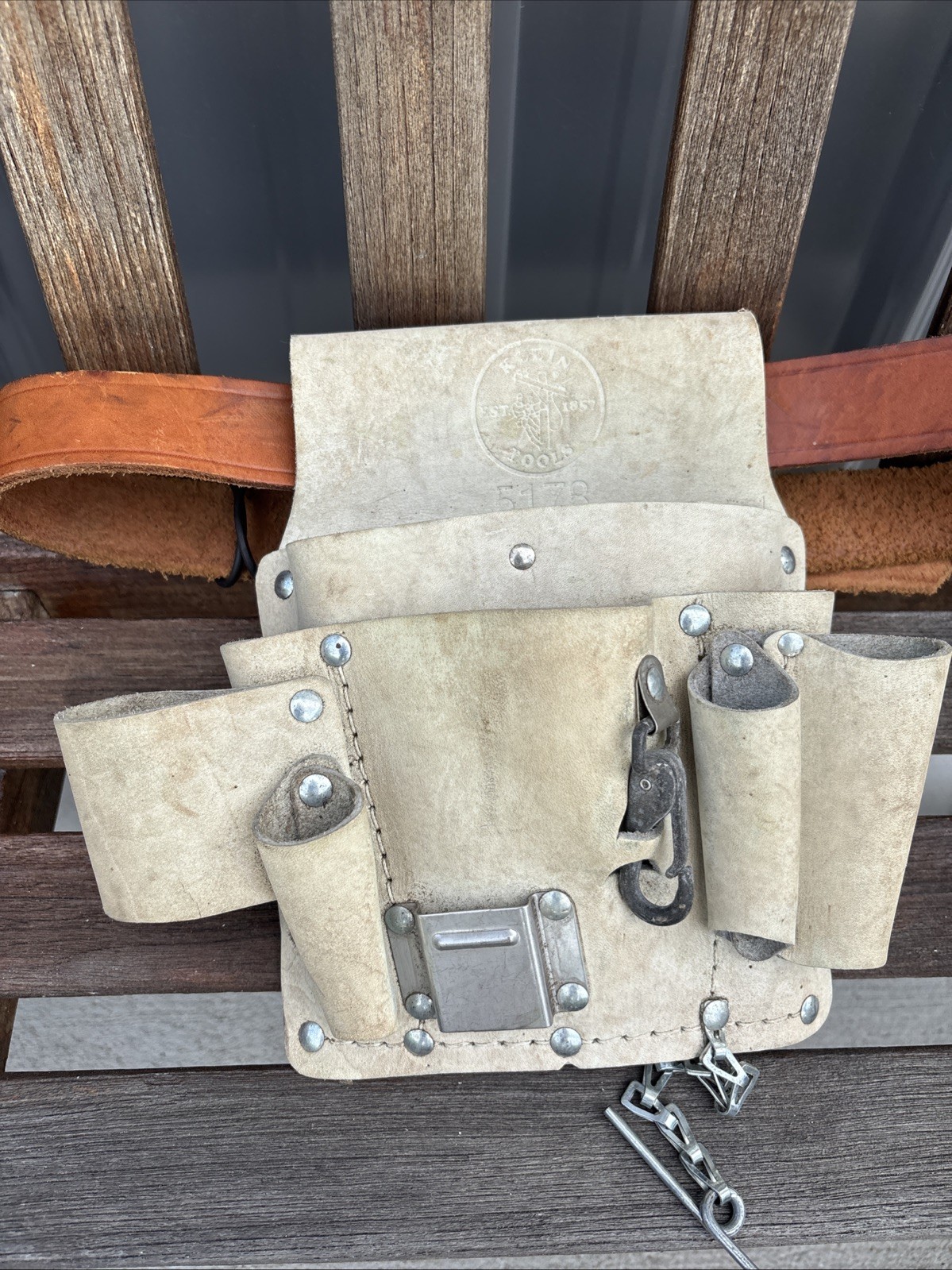 Klein Tools 5178 Leather Tool Pouch USA Electrician W/Belt Holster Vintage Used