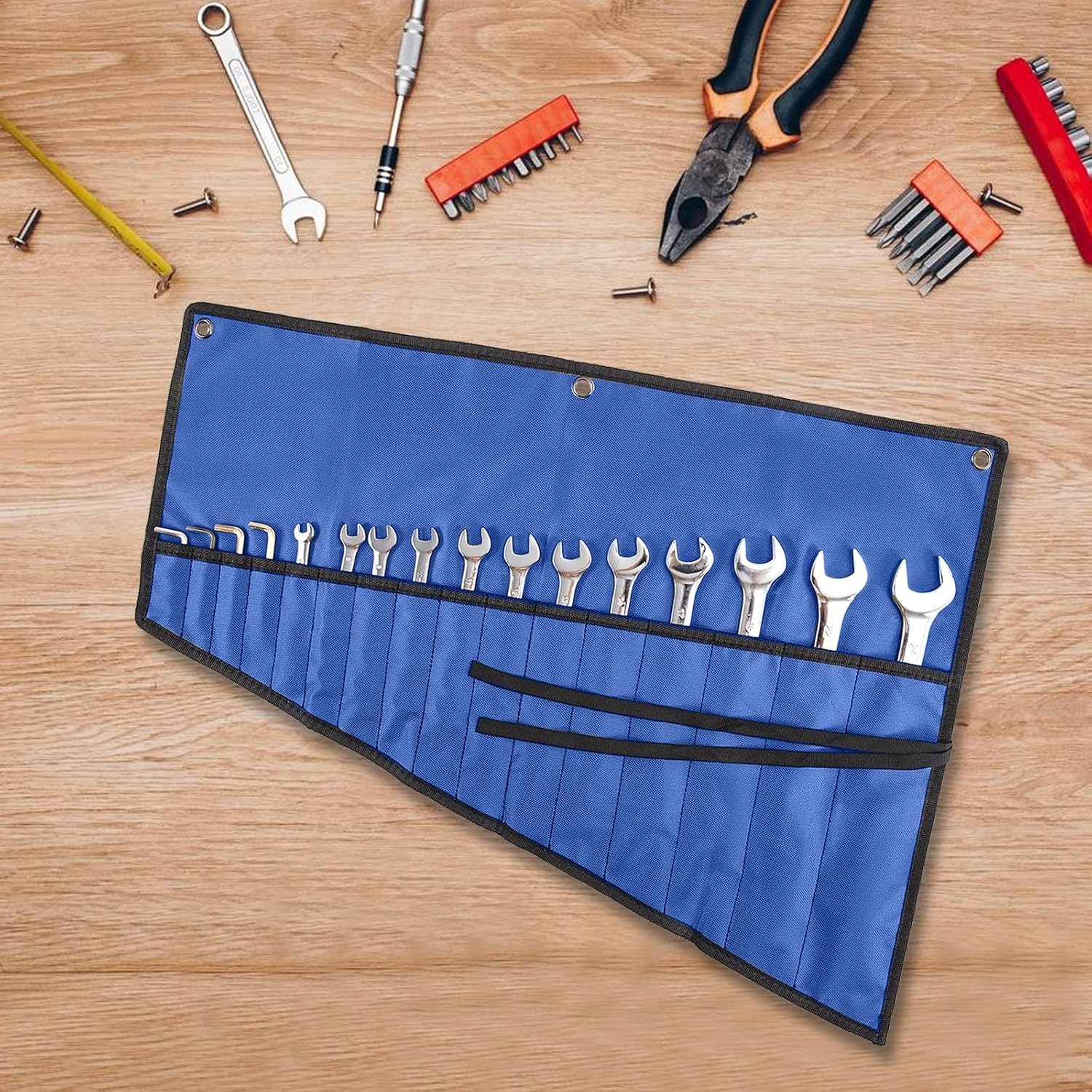 16 Pockets Wrench Roll Organizer Wrench Pouch Roll up with Water Proof Oxford Cl