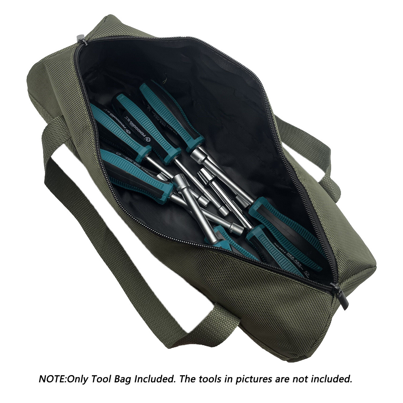 16 inch Green Tool Bag with Zippers Quick storage Canvas for home 15.75×5.12in