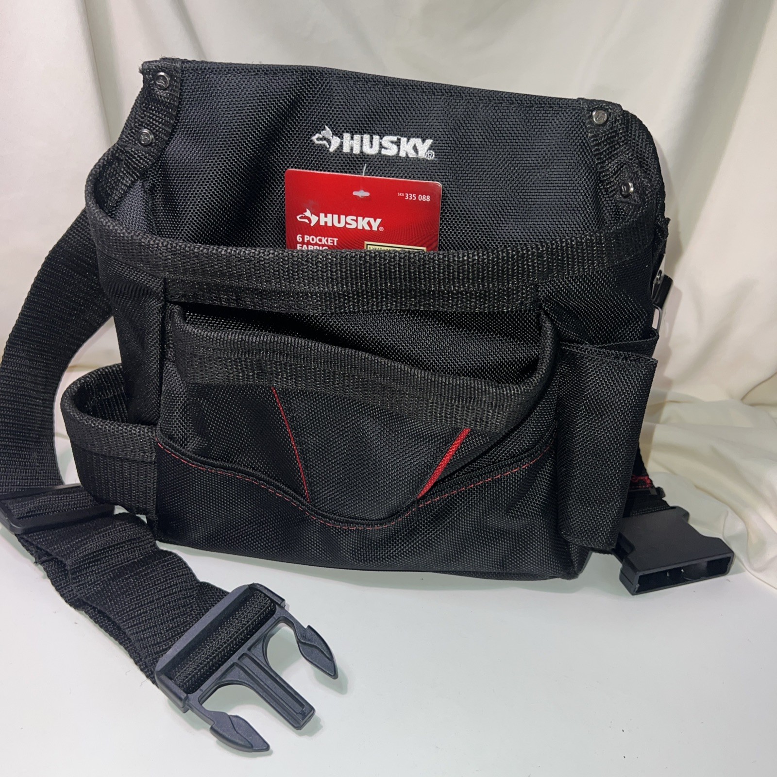 Husky Tool Belt Pouch 6-Pocket Black Pouch Adjustable Belt Buckle Tape Clip NEW