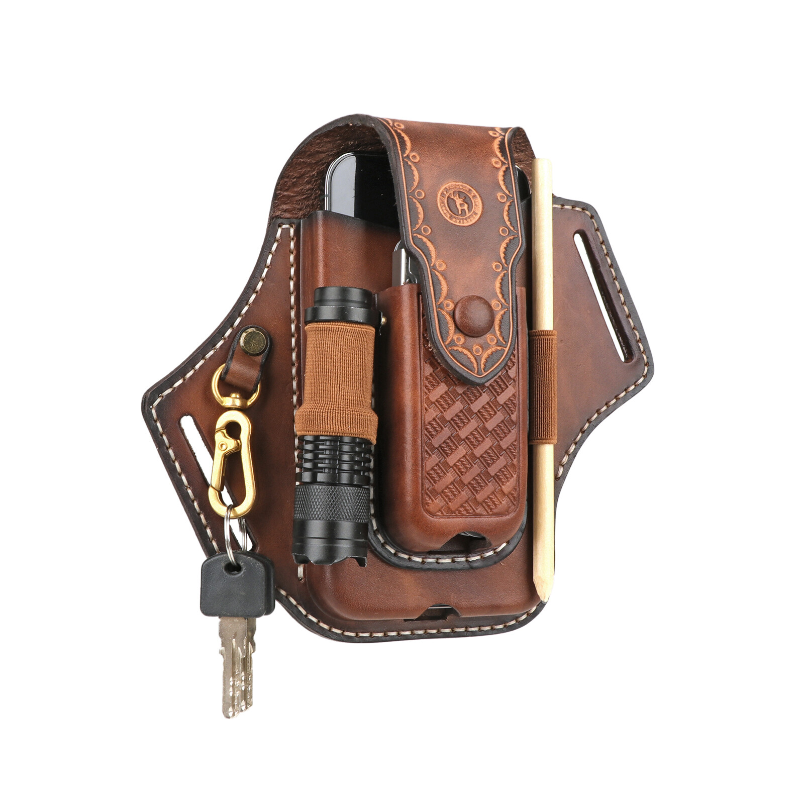 Tourbon Leather EDC Multitool Carry Sheath Belt Holster Pen Pouch Phone Case
