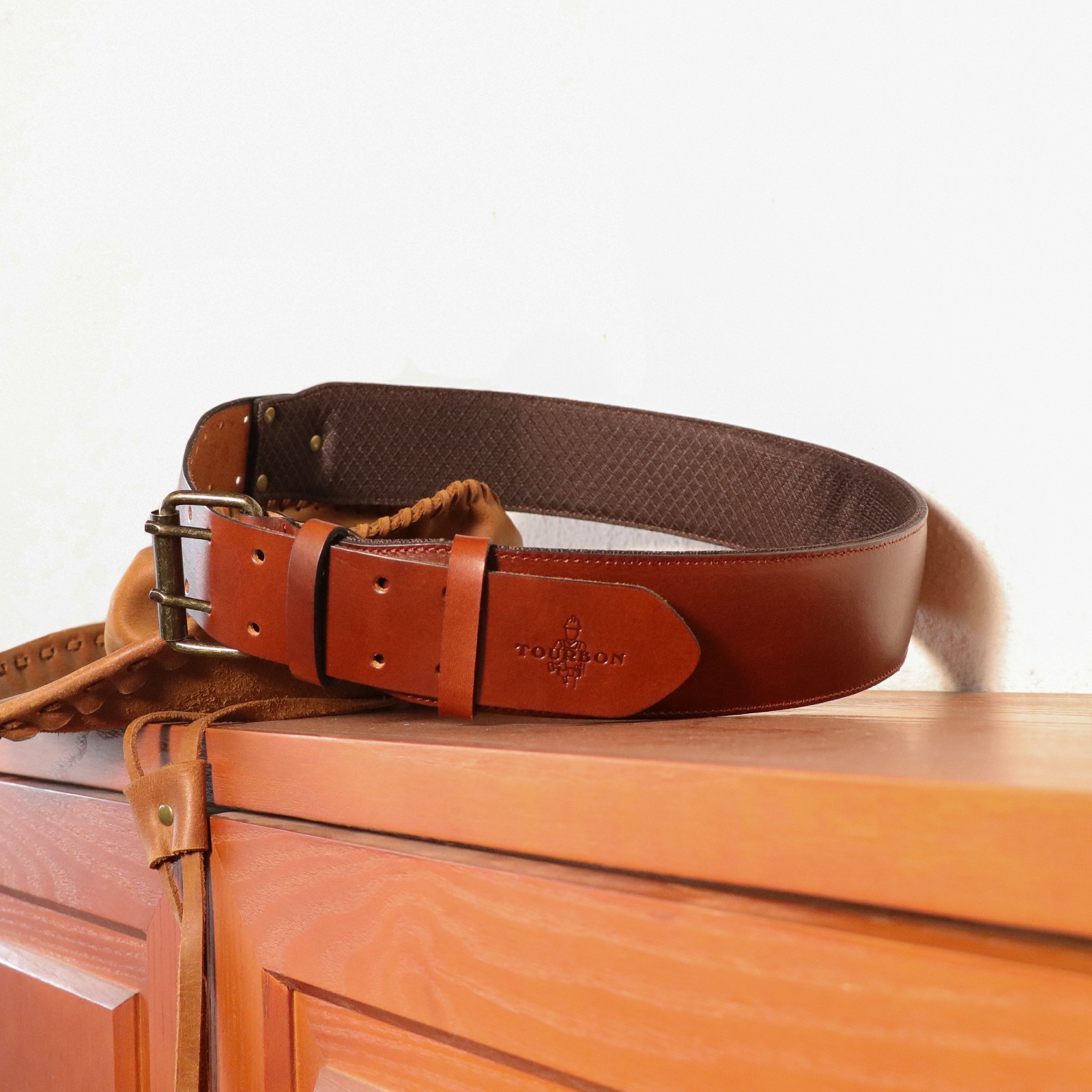 TOURBON Leather 2in Wide Men Tool Belt Rig Holster Belt Double Pin Roller Buckle