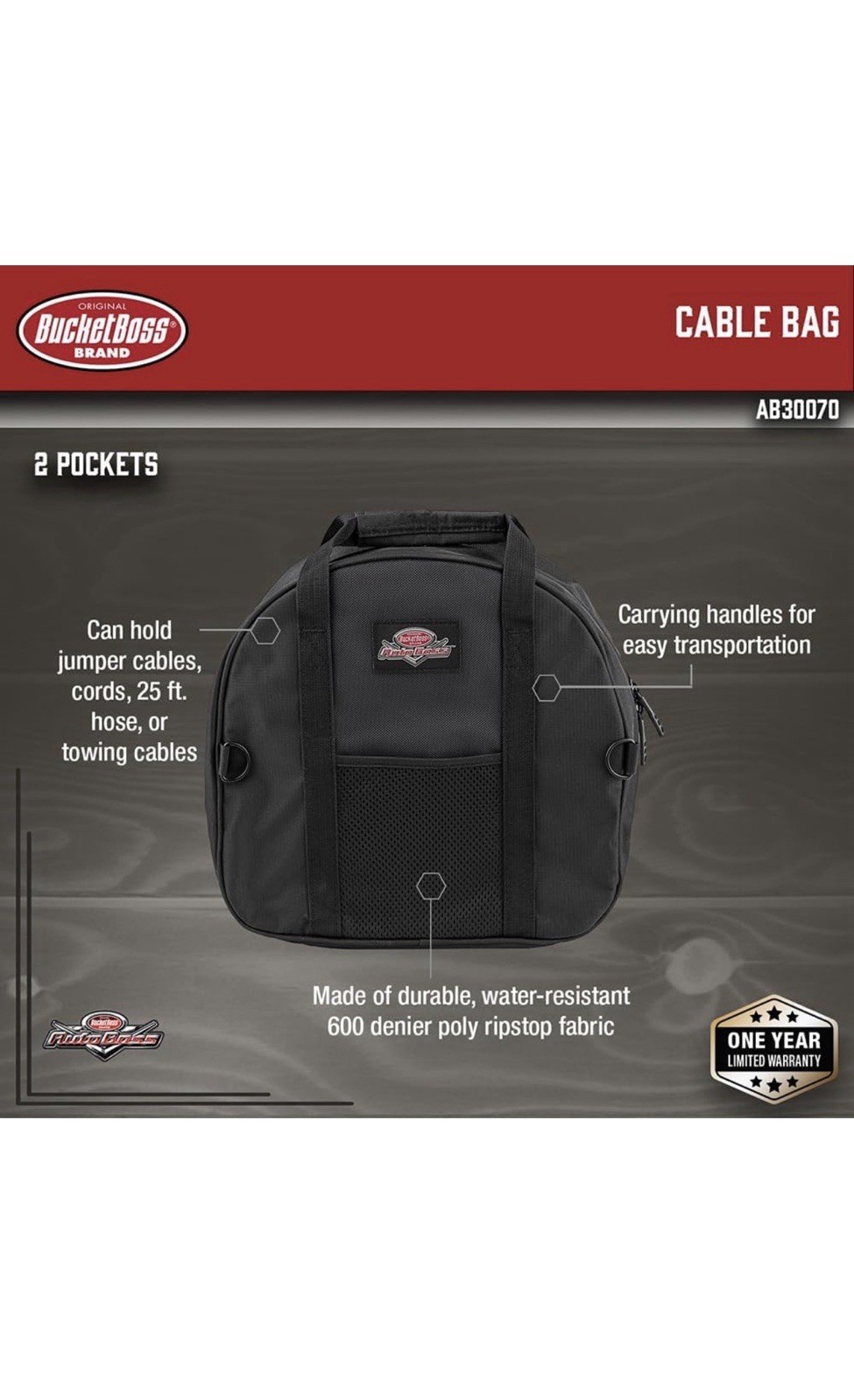 Bucket Boss Bag/Tote, Cable Bag, 600 Poly Ripstop Fabric AB30070 Bucket Boss