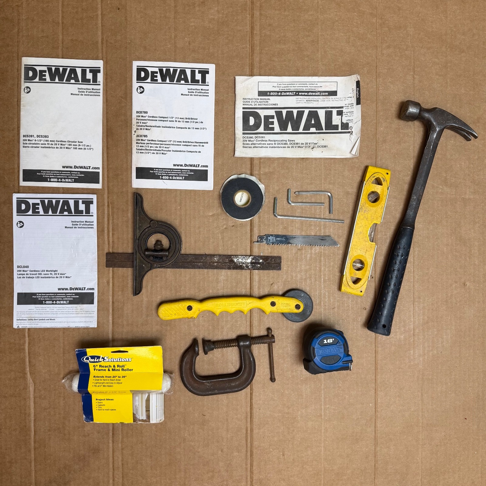 DeWalt 624807-01 Tool Bag w/ Hand Tools, Manuals, Hammer, Starrett Protractor