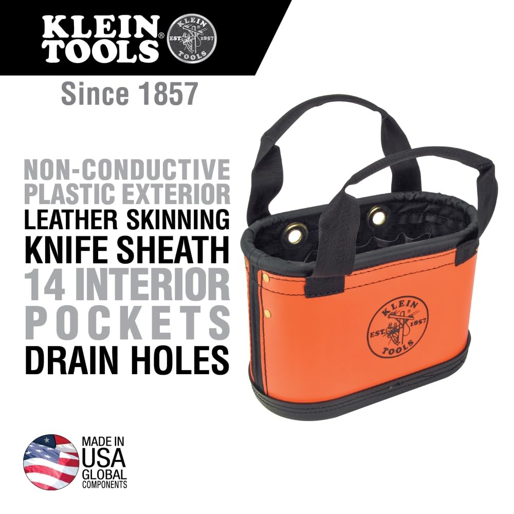 Klein Tools Hard Body Oval Bucket With Knife Sheath 14 Pockets Orange Black