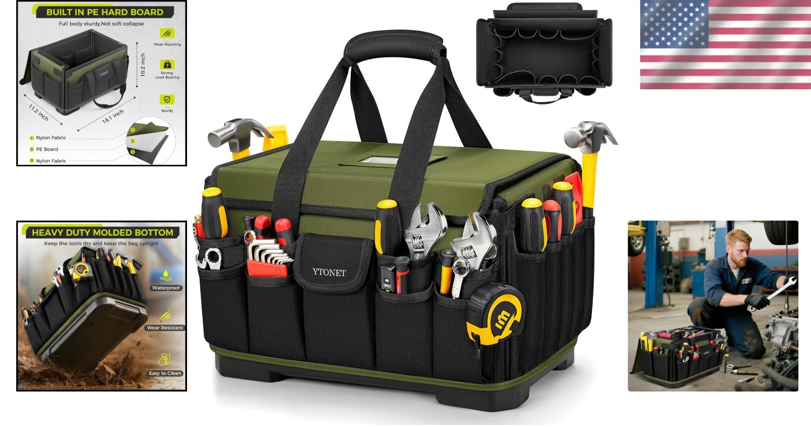 Extra Large 18-Inch Tool Bag – 46 Pocket Organizer for Electricians & Mechanics