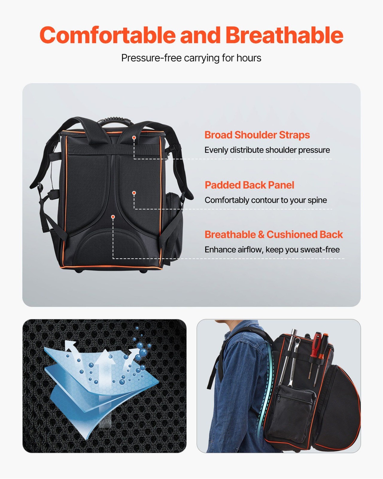 35.6L Spacious Welder Backpack 600D Polyester Helmet Catch & Side Pockets