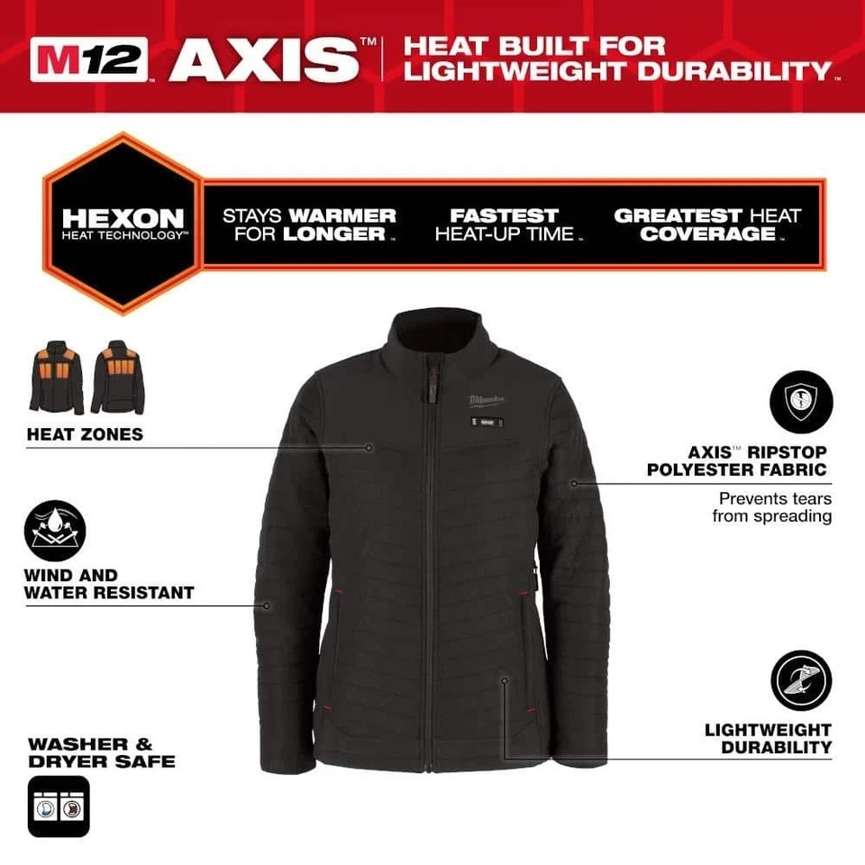 MILWAUKEE WOMEN’S HEATED AXIS BLACK JACKET KIT WITH 3.0 BATTERY & CHARGER, LARGE