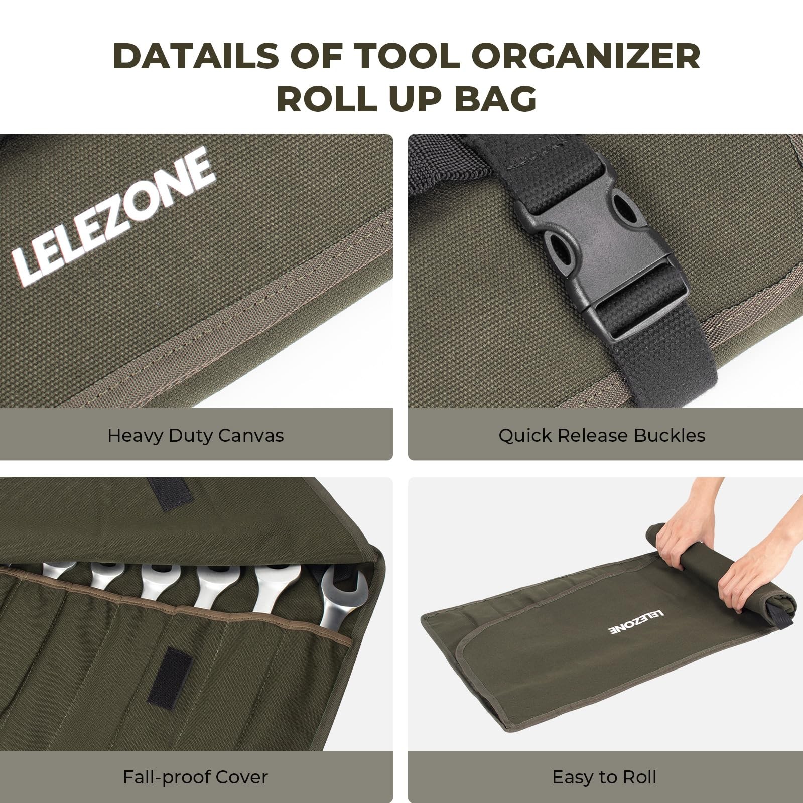 Wrench Roll Up Pouch, 19+1 Pockets Utility Roll, Portable Tool Organization R…