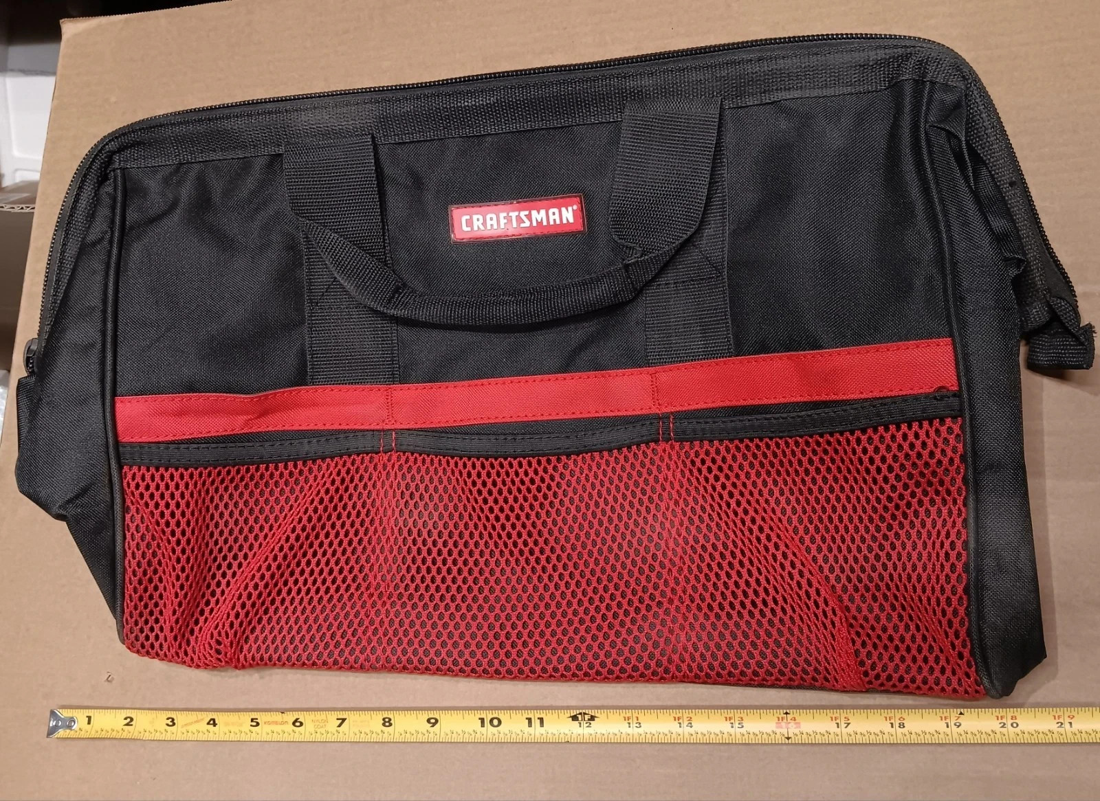 Craftsman 37537 Tool Bag, Canvas Zipper Carrying Bag Tote, Black/Red 18″x11″x12″